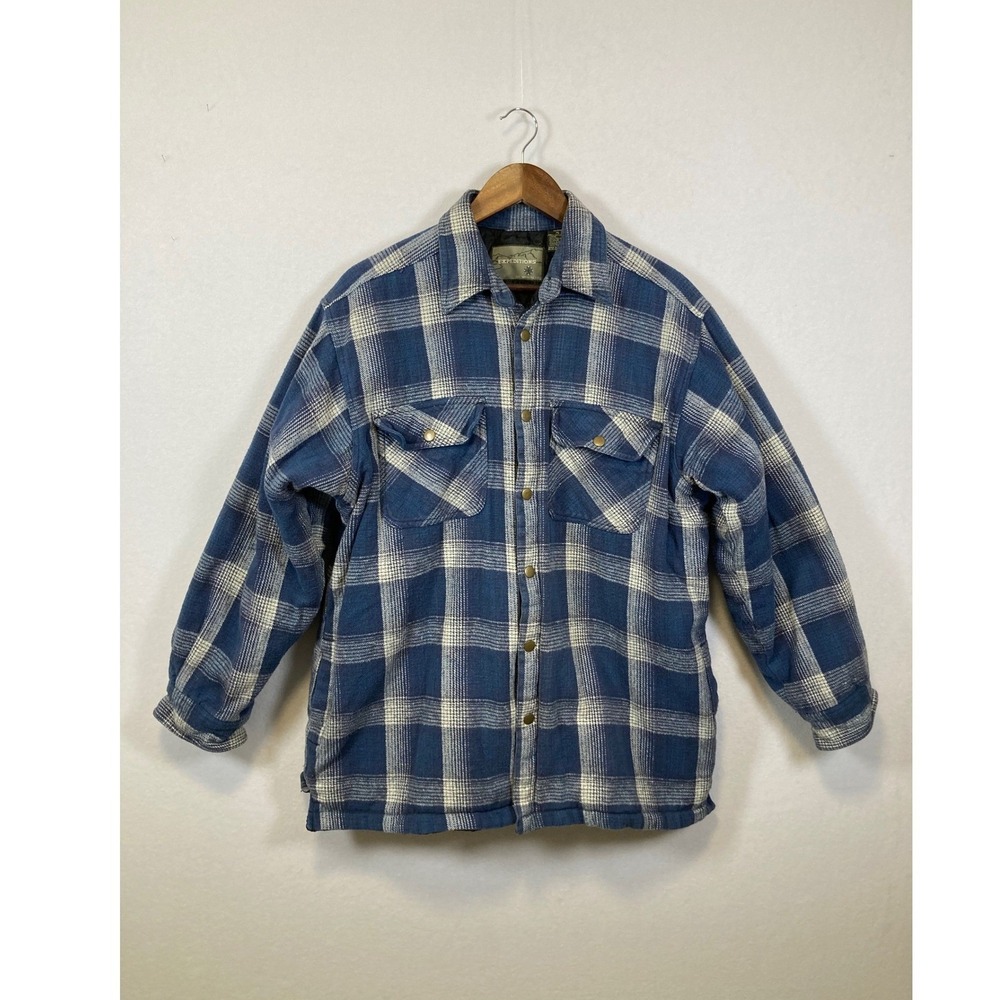 Expeditions Mens Plaid Quilted Lined‎ Flannel Shirt Jacket Blue XL